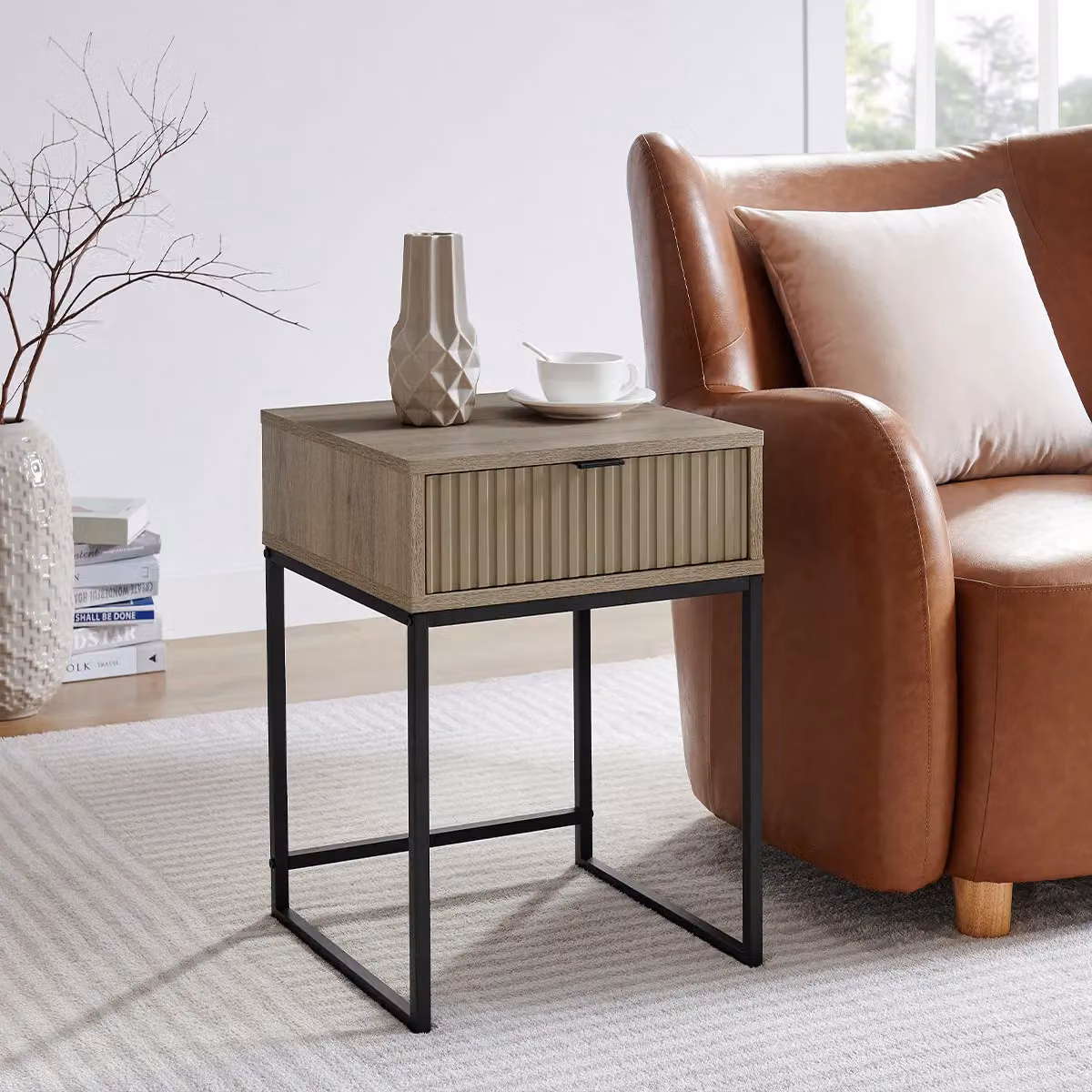 Melody Maison Hesley Nordic Wood Range One Drawer Bedside Table in Natural and Black – 2