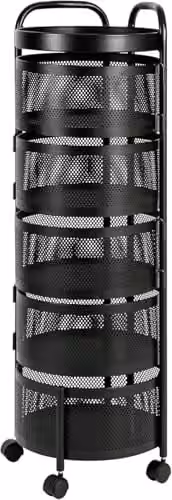 Hygrad Built to Survive 5 Tier Round Rotating Storage Cart Trolley Shelf in Black
