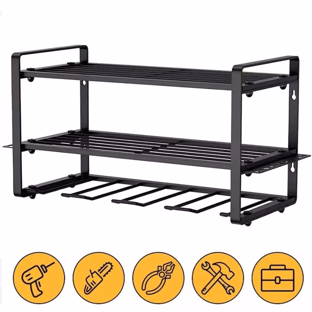 FORGEVIO Heavy Duty Metal Power Tool and Drill Wall Mount Organiser, Black, W/D/H: 40.0 x 24.0 x 20.0 cm – 3