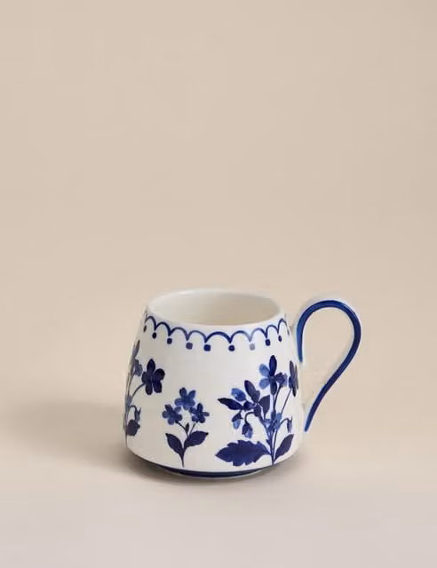 M&S Floral Stoneware Tapered Mug in Blue