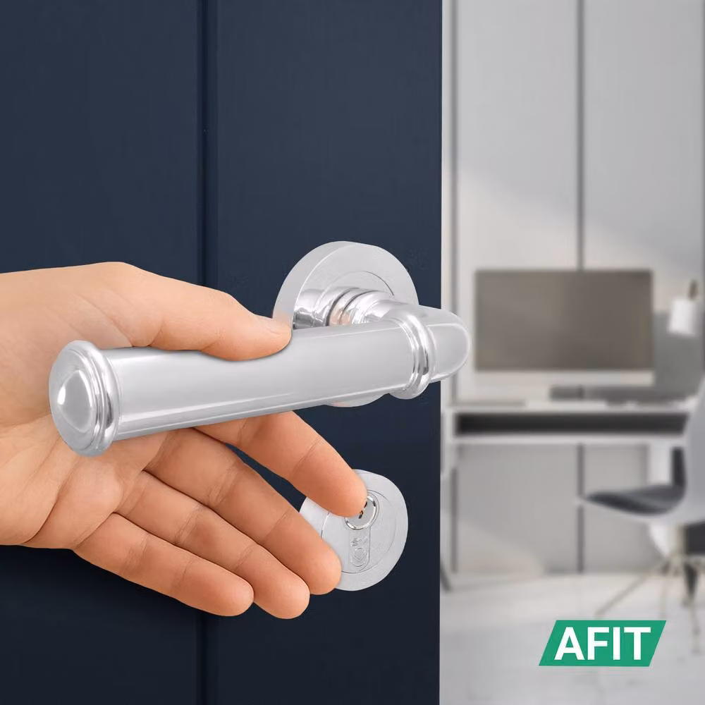 AFIT Chrome Fire Door Handle Euro Lock Double Cylinder Set with Hinges in Silver, W/D/H: 15 x 15 cm – 4
