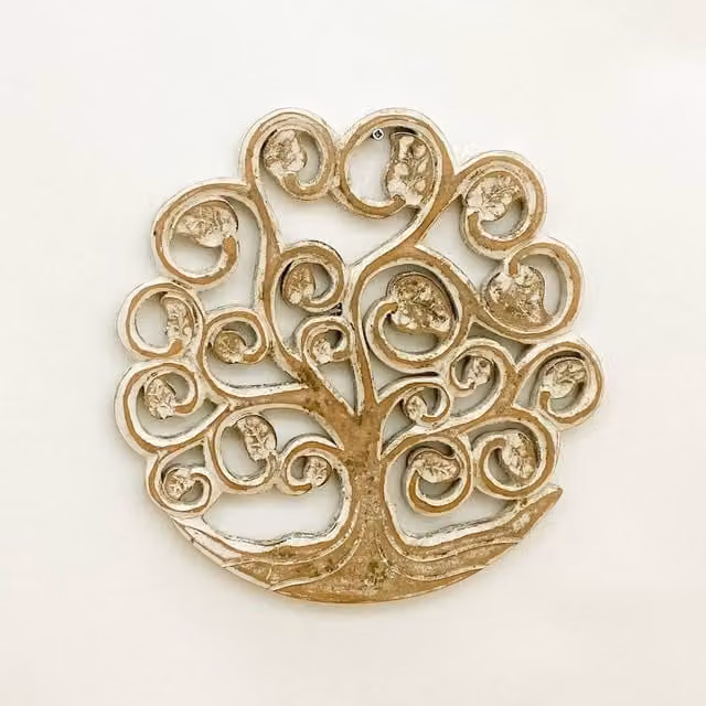Minster Hand Carved Wooden Tree of Life Wall Plaque, Brown, W: 30 cm, H: 30 cm, D: 3 cm