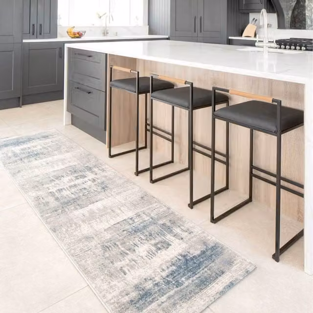 The Rug House Abstract Modern Living Area Rug in Blue, Silver and Grey, W: 240 cm, D: 70 cm