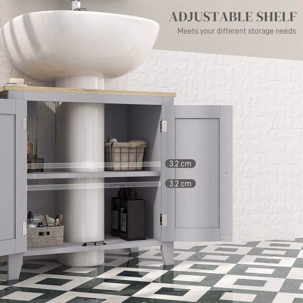 NESTLUNE Modern Grey Matt Freestanding Bathroom Pedestal Under Sink Cabinet with Hinged Doors and Internal Shelves – 3