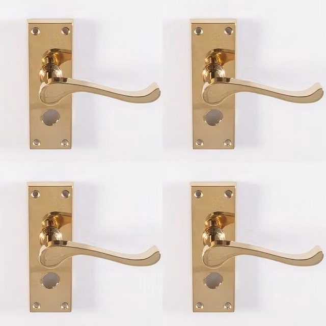 Loops 4x Pair Victorian Scroll Bathroom Handles with Backplate in Polished Brass, W: 120 mm, H: 41 mm