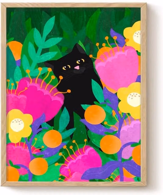 The Paper Tail Cat In The Wild Colourful Floral Art Print, Multicolour, A3 – 1