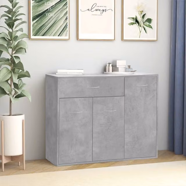 Berkfield Home Sideboard in Concrete Grey, W/D/H: 88 x 30 x 70 cm