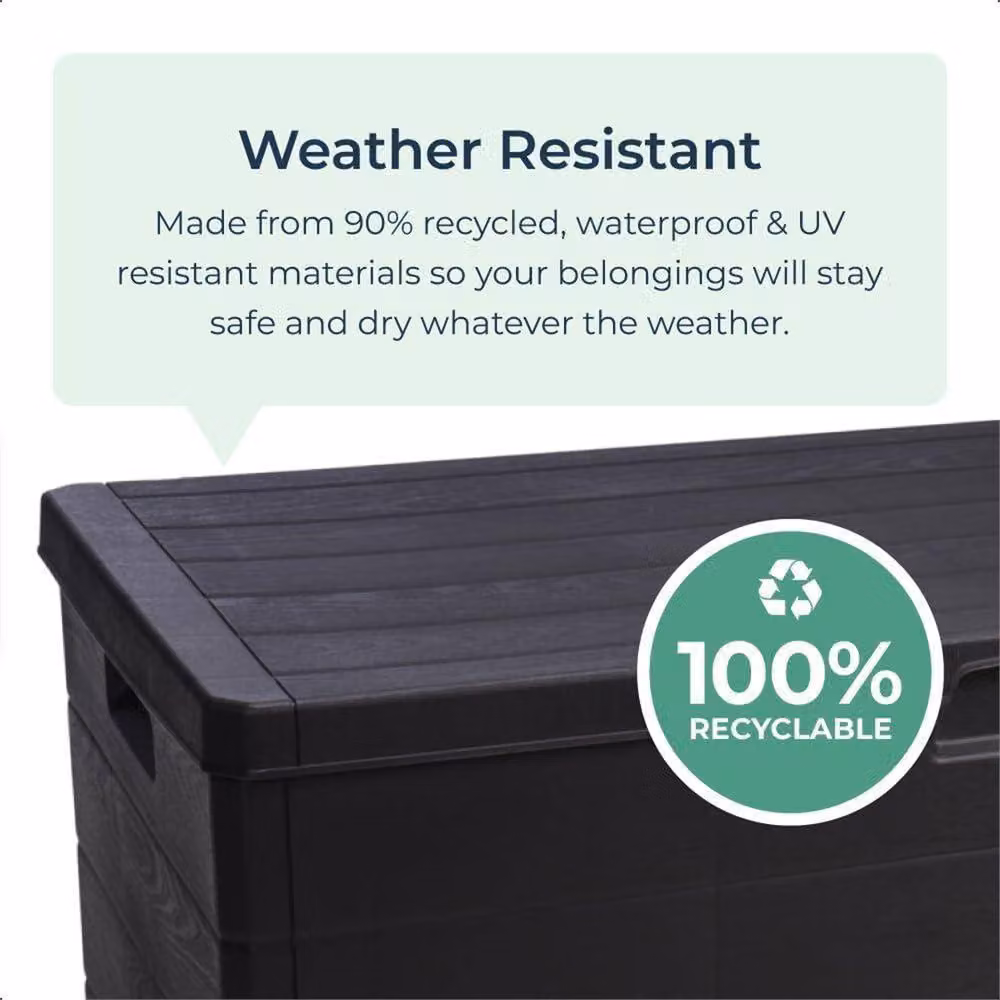 Nordara Black Waterproof Plastic Garden Storage Box with Wheels, 340L – 3
