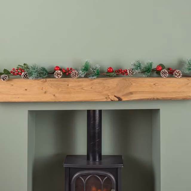 Samuel Alexander 1.5m Christmas Berry Garland with Pinecones and Silver Glitter Tips in Red, Green and Silver
