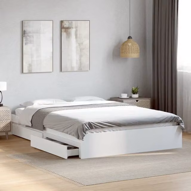 Berkfield Home King Size Bed Frame with Drawers, White, W/D/H: 150 x 200 cm – 1