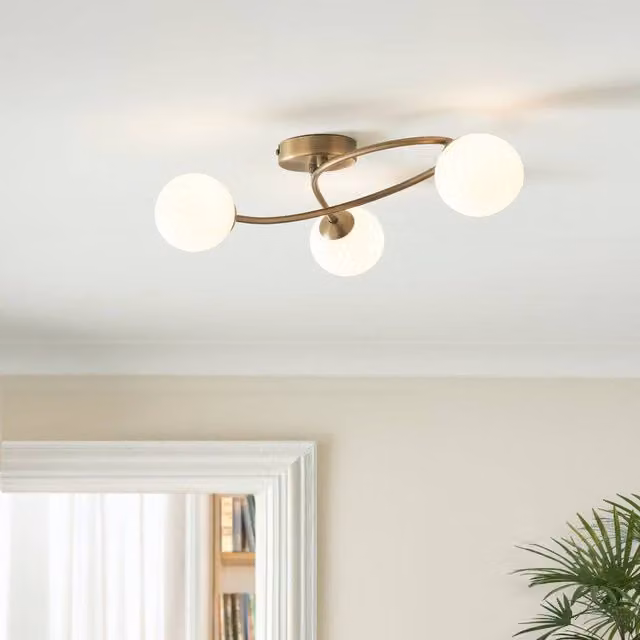 Pagazzi Design Jaymie 3-Light Semi-Flush Ceiling Light in Gold and White Brass and Glass