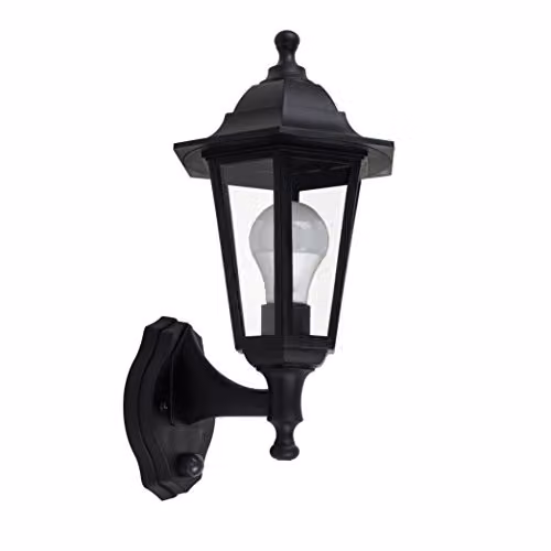 MiniSun Traditional Style Black Security Dusk to Dawn Outdoor Wall Lantern with 6W Warm White LED Bulb