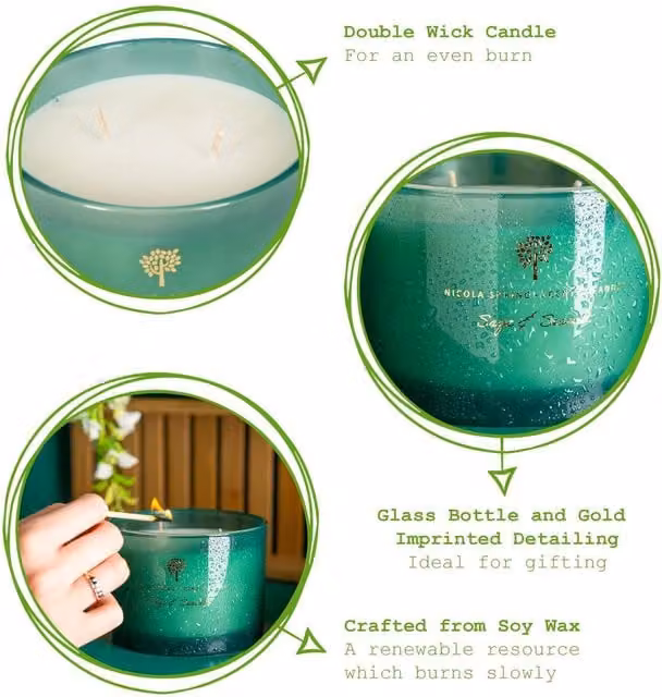 Nicola Spring Sage & Seasalt Soy Wax Scented Pillar Candles, Green, Pack of 3, 350g