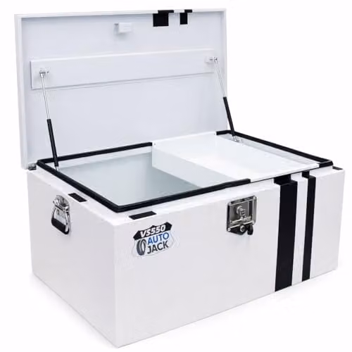 Autojack Heavy Duty Metal Steel Van Storage Safe and Site Tool Chest Vault in White, W: 55 cm – 1