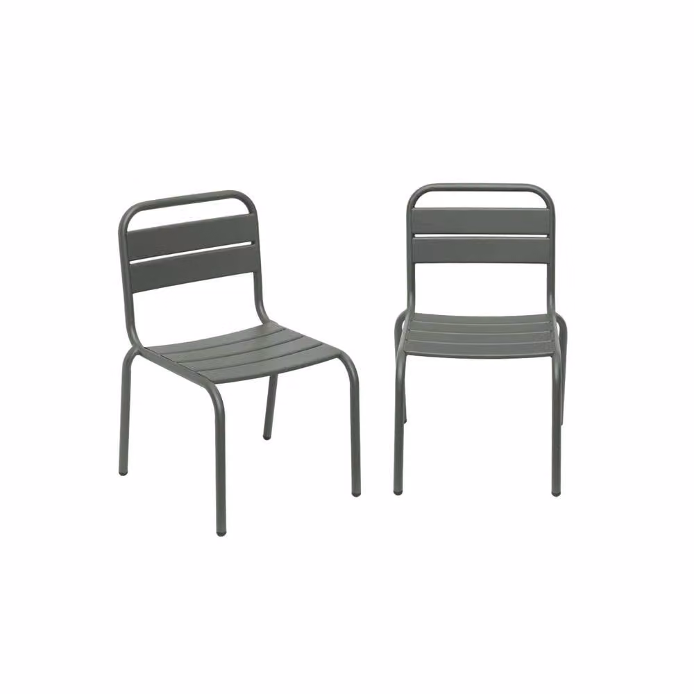 Sweek Pair of Stackable Metal Childrens Chairs in Khaki Green – 2