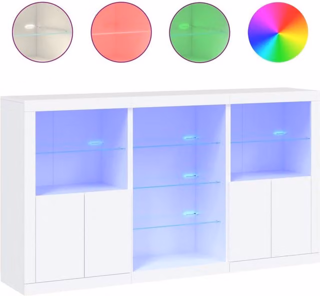 Berkfield Home Modern White Sideboard with Integrated LED Lights W: 181.5 cm, D: 37 cm, H: 100 cm