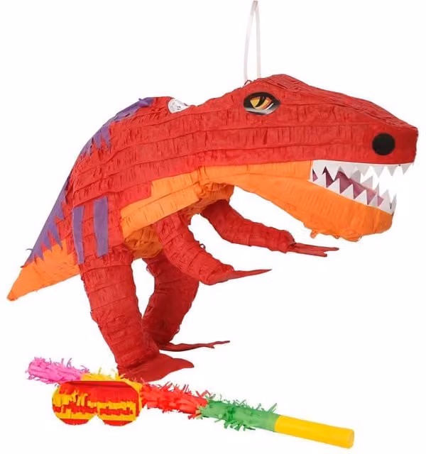 Fax Potato T-Rex Pinata Set with Stick and Blindfold, 3-Piece Multicolour Party Decoration Kit
