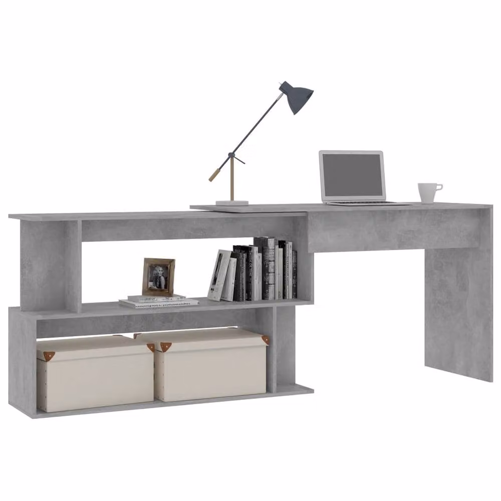 Berkfield Home Corner Desk in Concrete Grey, W/D/H: 200 x 50 x 76 cm – 3