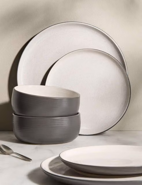 M&S Michigan 12 Piece Grey Stoneware Dinner Set