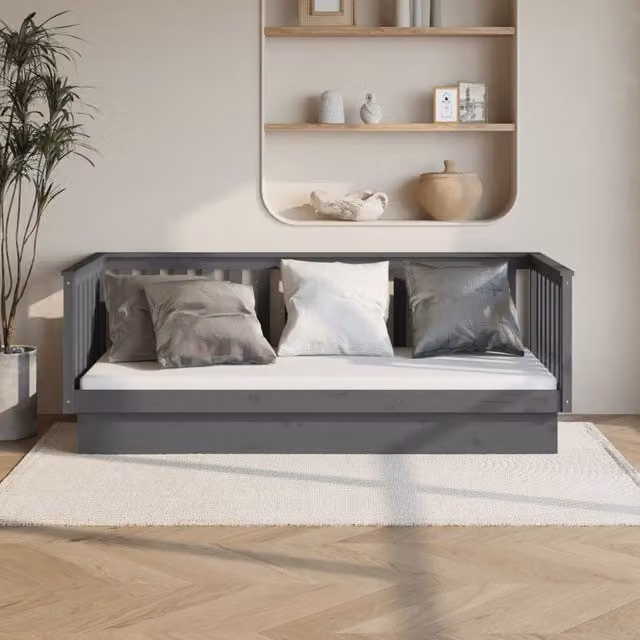 Berkfield Home Rustic Grey Day Bed in Solid Pine Wood, W/D/H: 80 x 200 cm