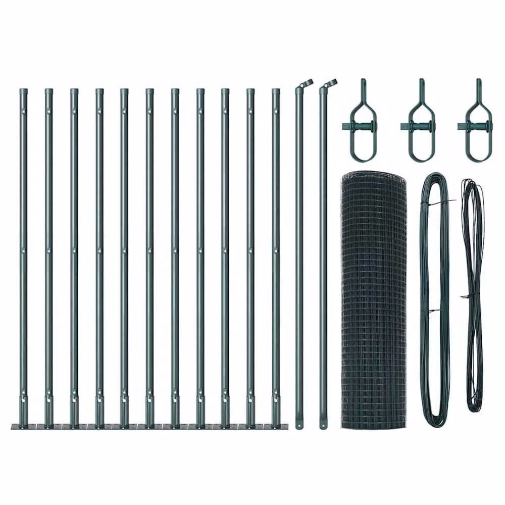 Berkfield Home Green Welded Steel Wire Fence with 13 Flanged Posts, 0.4 x 25 m – 2