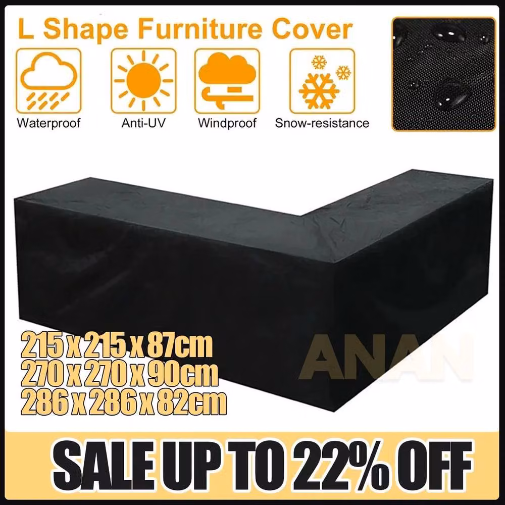 NESTLUNE Water-Repellent L-Shape Rattan Corner Sofa Cover in Black, W/D: 100 x 100 cm – 2
