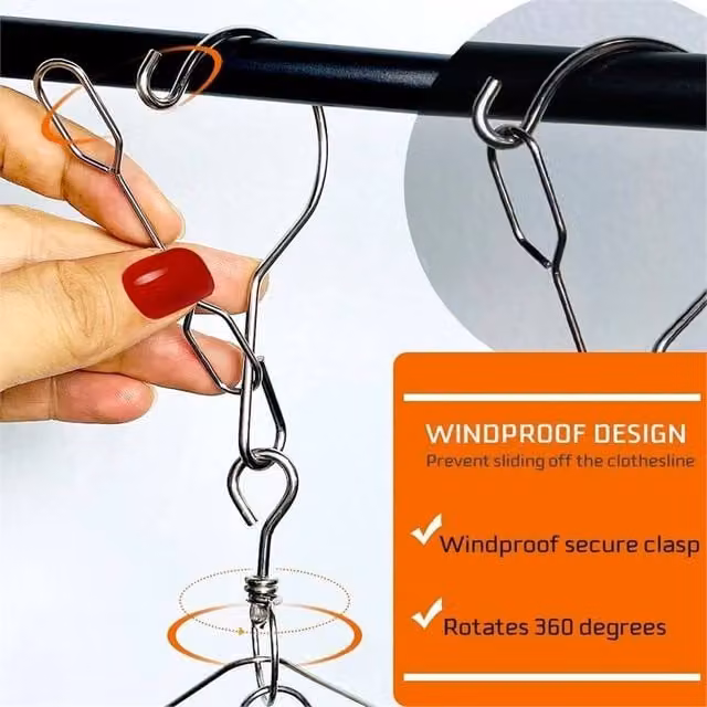 Nordara Stainless Steel Sock Dryer Hanger with 40 Pegs and Swivel Hook in Silver