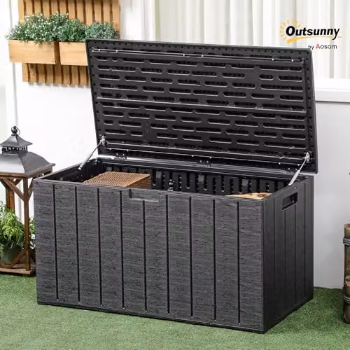 Outsunny 336L Rolling Outdoor Garden Storage Box, Water-Resistant Plastic Patio Cushion Chest with Castors, Black – 2
