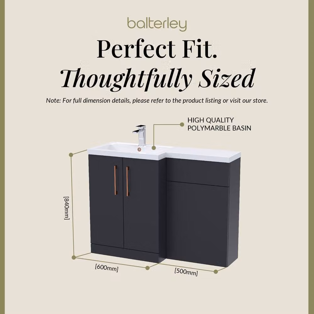Balterley Modern Left-Hand Vanity and WC Unit Combination in Matt Dark Grey, W: 110 cm, H: 84 cm – 4