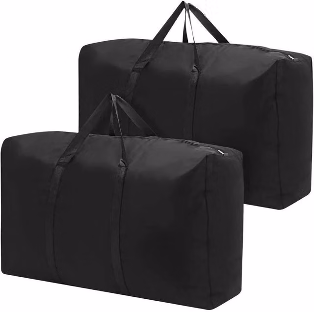 Hinsinc Pack of 2 Zipped Strong Storage Bags in Black, W/D/H: 80 x 48 x 25 cm – 1