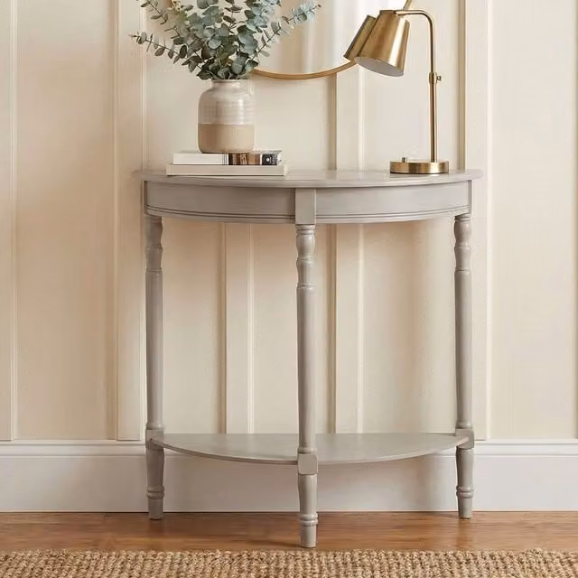 Orsina Rounded Pine Wood Console Table in Grey, W/D/H: 80 x 30 x 22 cm