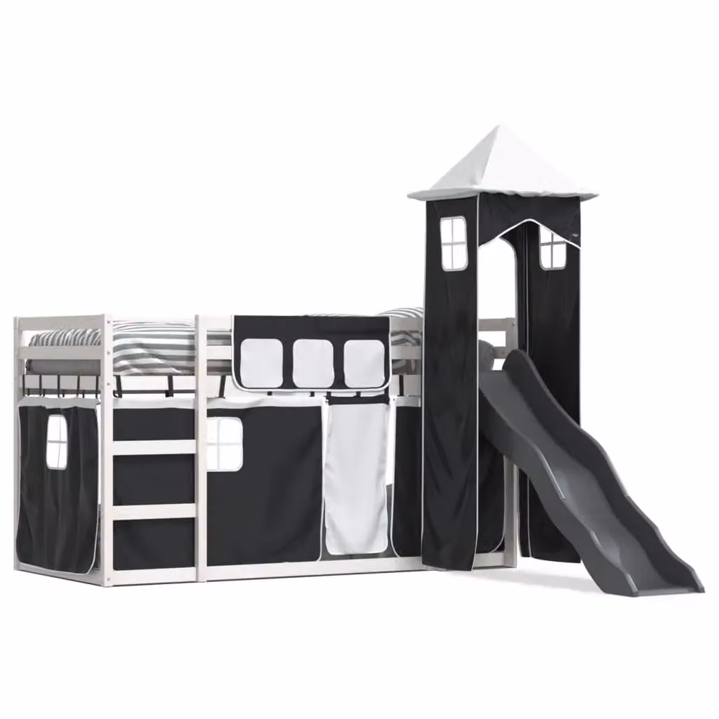 Berkfield Home Two-Level Childrens Bunk Bed with Slide in White and Black, Solid Pine Wood, W/D/H: 90 x 200 cm – 2
