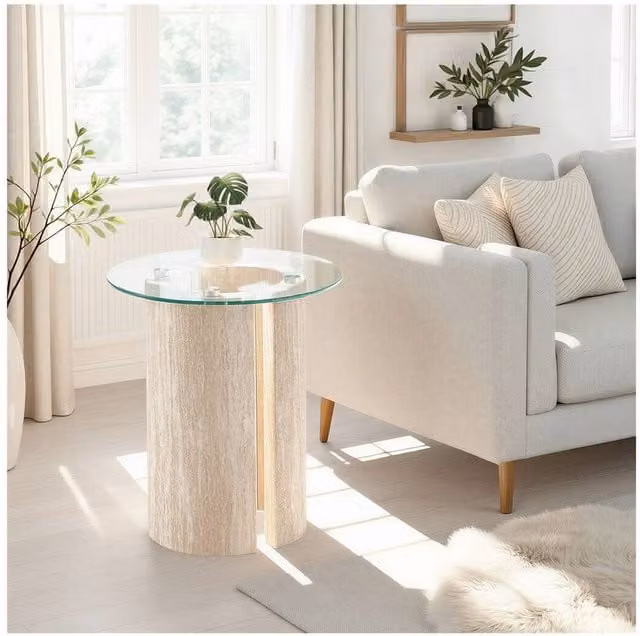 Seconique Modena Round Glass Side Table in Beige
