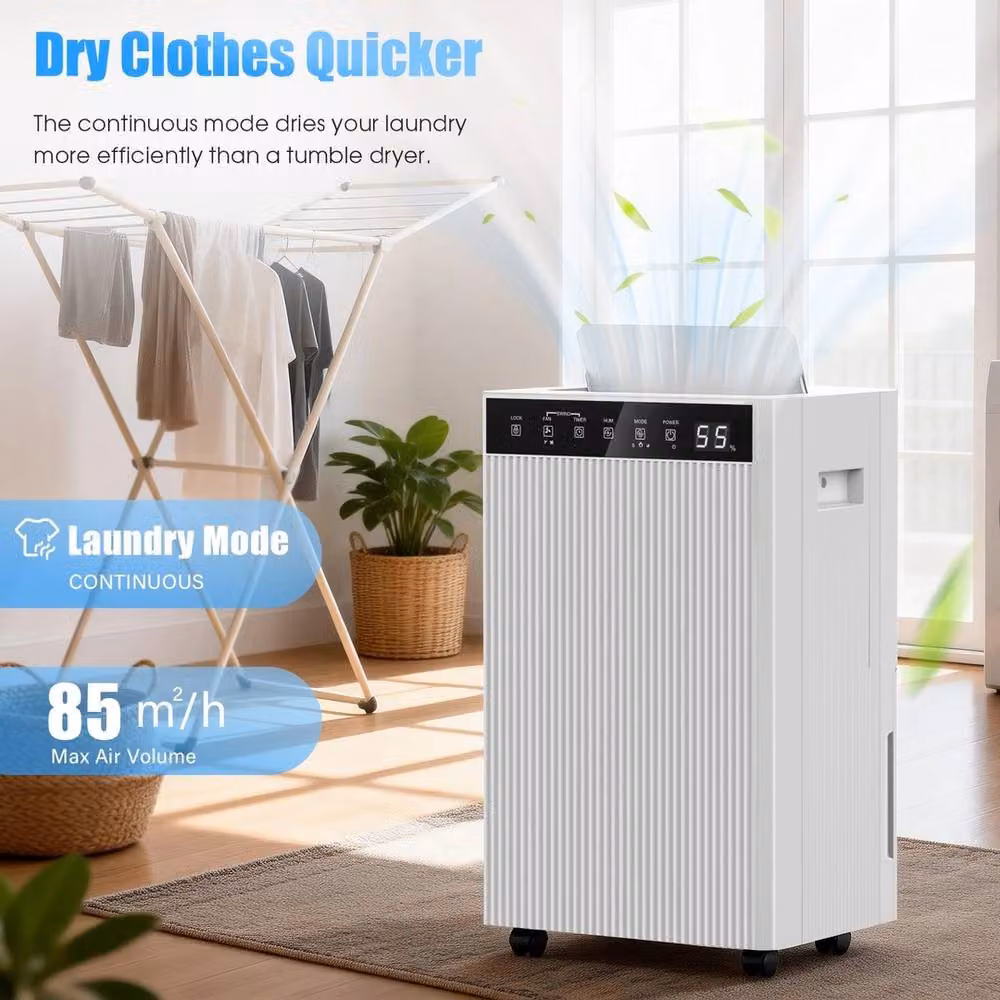 NESTLUNE 20L/Day Large Portable Quiet Dehumidifier with Hygrostat in White, W/D/H: 30 x 15 x 15 cm – 4