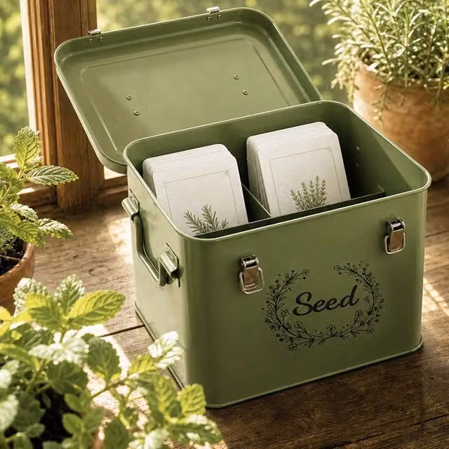 Toque Green Metal 3 Compartment Seed Storage Box Organiser with Handles – 1