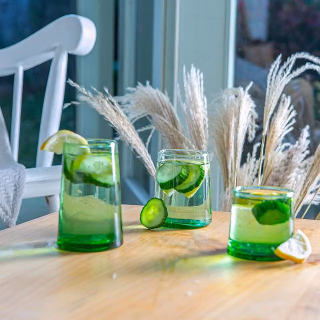 Nicola Spring 18 Piece Green Recycled Glassware Set with Highball Glasses and Whisky Tumblers