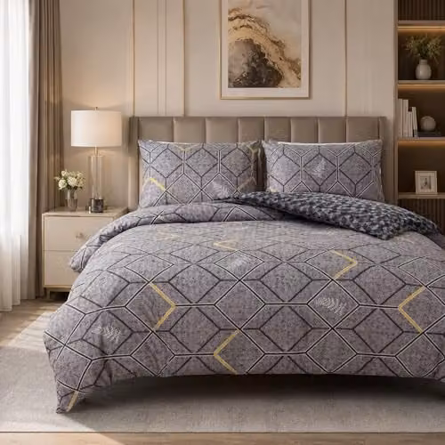 Lazzaro Grey Premium Brushed Microfibre Double Duvet Cover and Pillowcase Set, W/D/H: 200 x 200 cm and 50 x 75 cm – 4