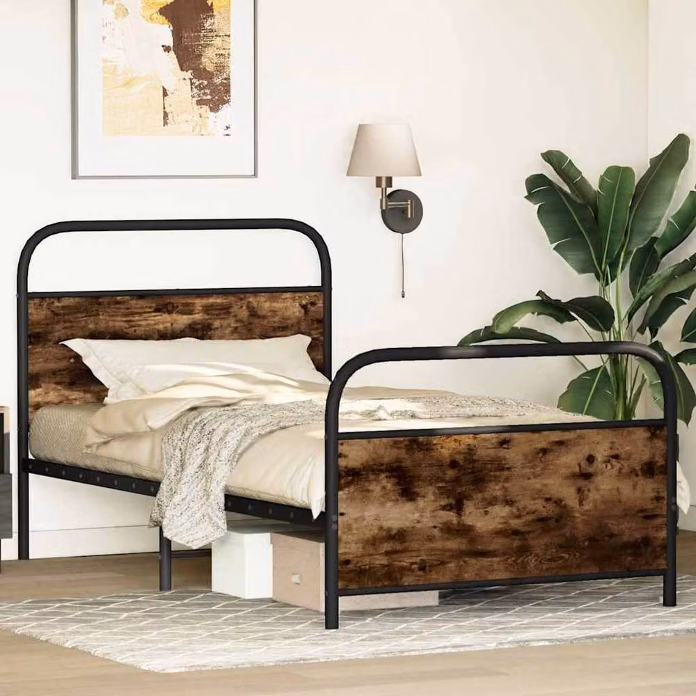 Berkfield Home Bed Frame in Smoked Oak Brown, W/D/H: 107 x 203 cm – 3