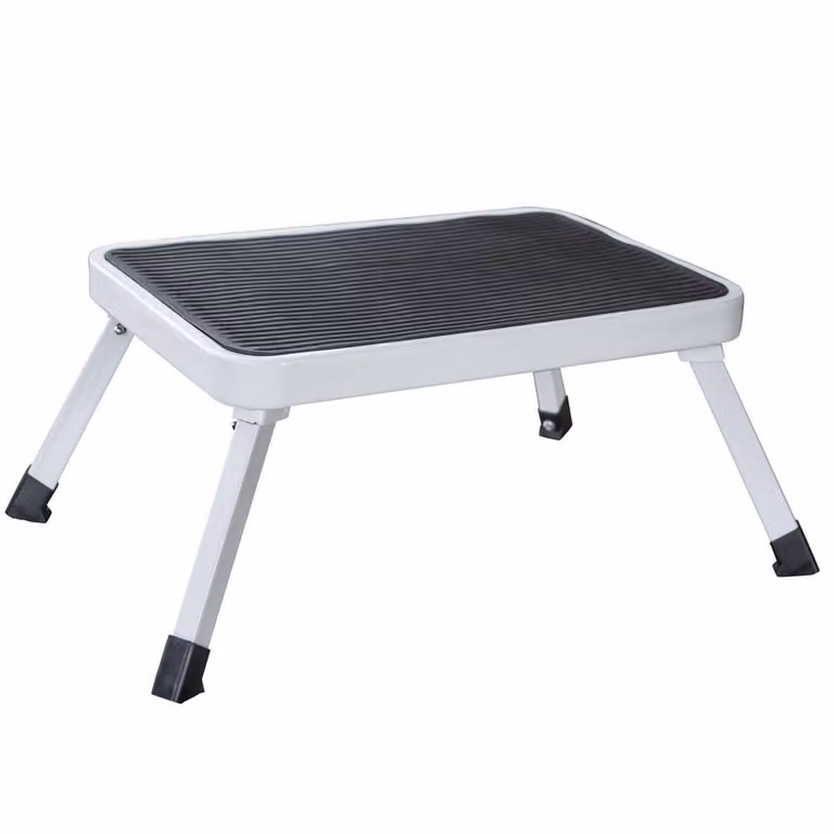PAWNORA White Steel Single Step Non-Slip Step Stool with Rubber Feet