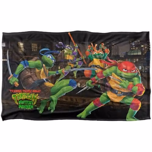 LOGOVISION Teenage Mutant Ninja Turtles Mutant Mayhem Nightly Rooftop Escapade Super Soft Silky Feel Fleece Blanket, Multicolour, W: 91.44 cm, L: 147.32 cm – 1