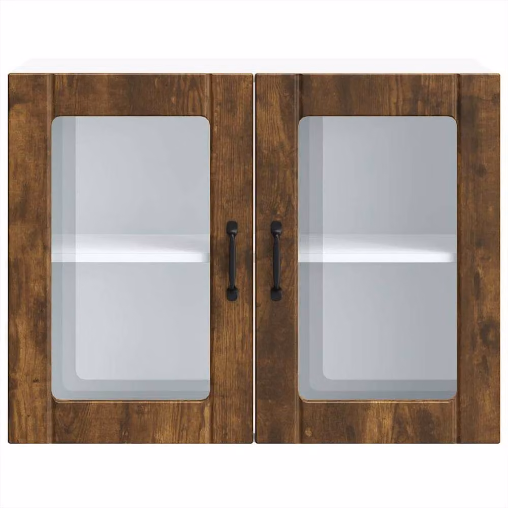 Berkfield Home Lucca Kitchen Wall Cabinet with Glass Door in Smoked Oak Brown, W/D/H: 60 x 31 x 80 cm – 3