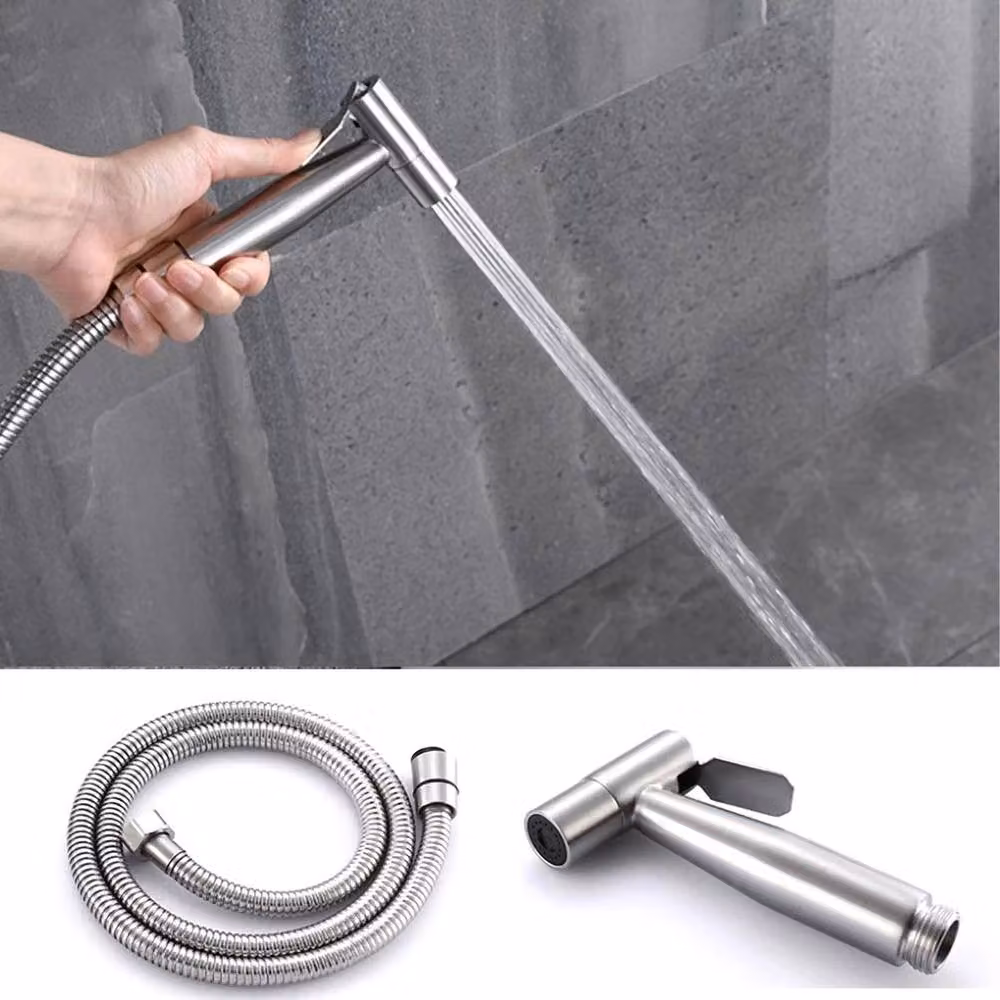 VOGREX Handheld Shattaf Bidet Spray Kit in Silver Brushed Steel – 2