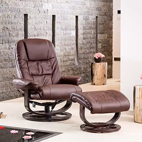 Artemis Home Burdell Red Synthetic Leather Swivel Recliner Chair with Ottoman, Width: 88 cm – 1