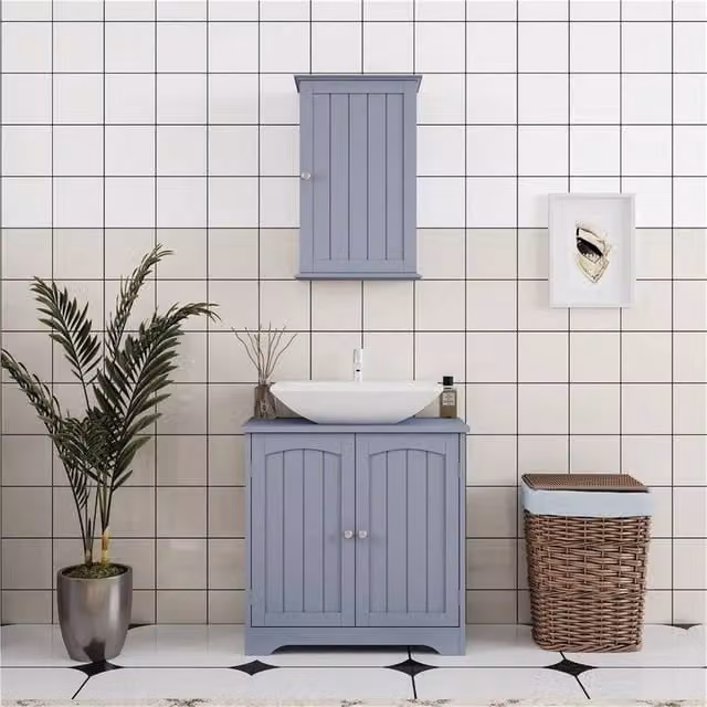 EONLION Grey Lacquered Wood Under Sink Cabinet for Bathroom or Kitchen – 1