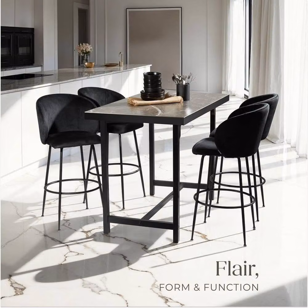 tectake Luana Bar Stool Set of 4 in Black Velvet – 6