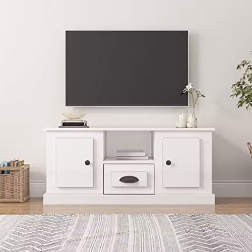 vidaXL Modern High Gloss White TV Cabinet in Engineered Wood, W: 100 cm, D: 35.5 cm, H: 45 cm – 2