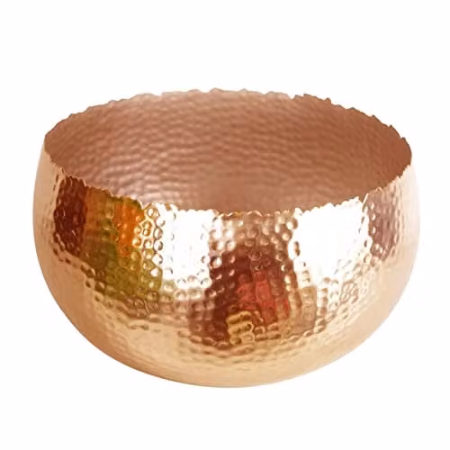 Leaf Large Round Hammered Metal Tabletop Planter in Copper