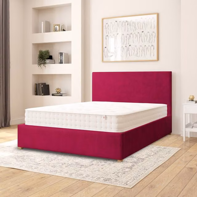 Aspire Garland Upholstered Ottoman Storage Bed in Pink Velvet, W/D/H: 180 x 200 cm