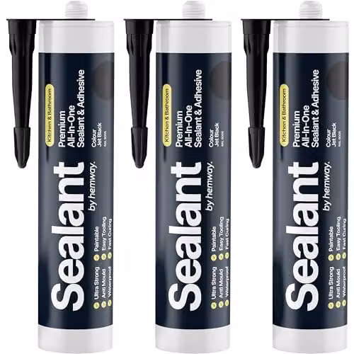 Hemway MS Polymer Kitchen and Bathroom Sealant and Adhesive, Black, 3 x 300ml – 1