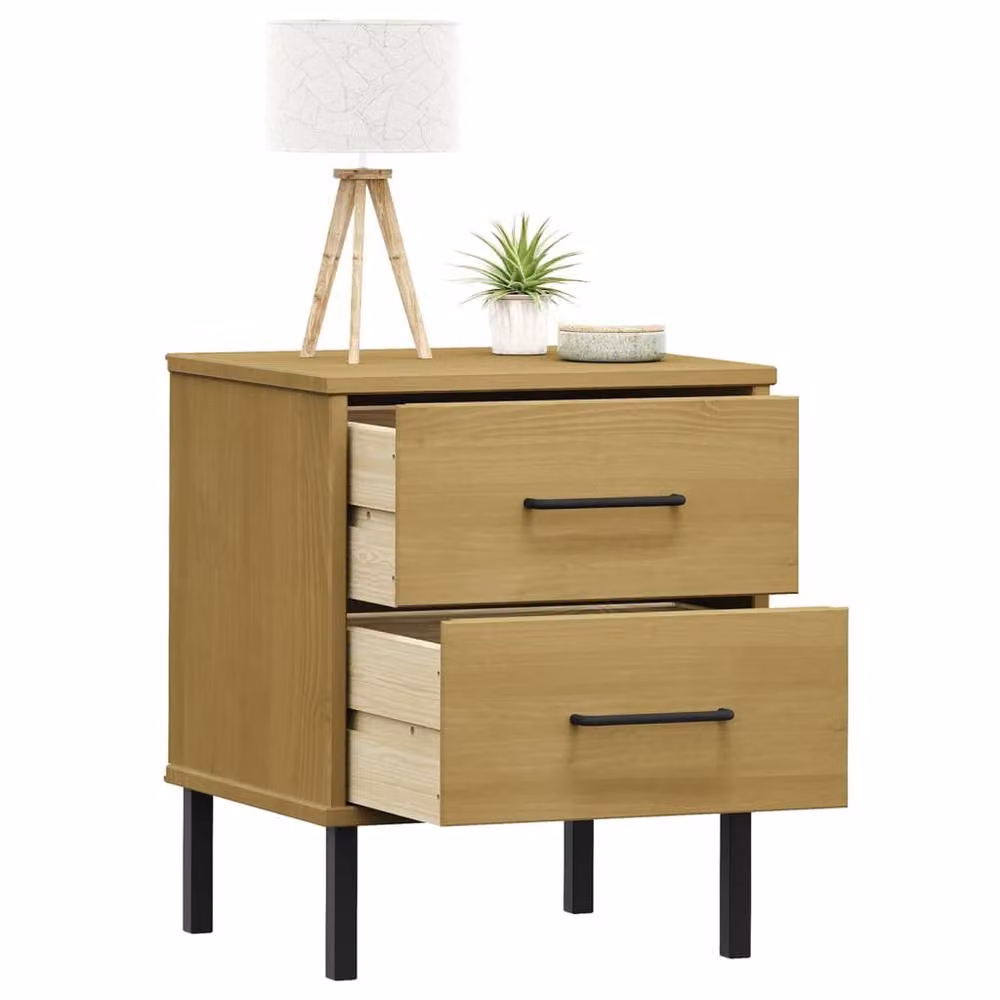 Berkfield Home Oslo Bedside Cabinet in Brown Solid Pine Wood with Metal Legs – 3